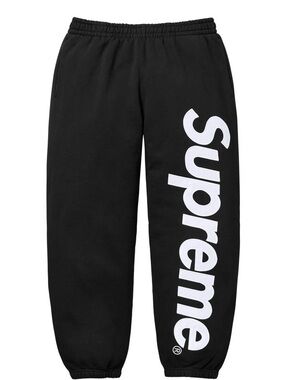Supreme Black Sweatpants with White Vertical Logo